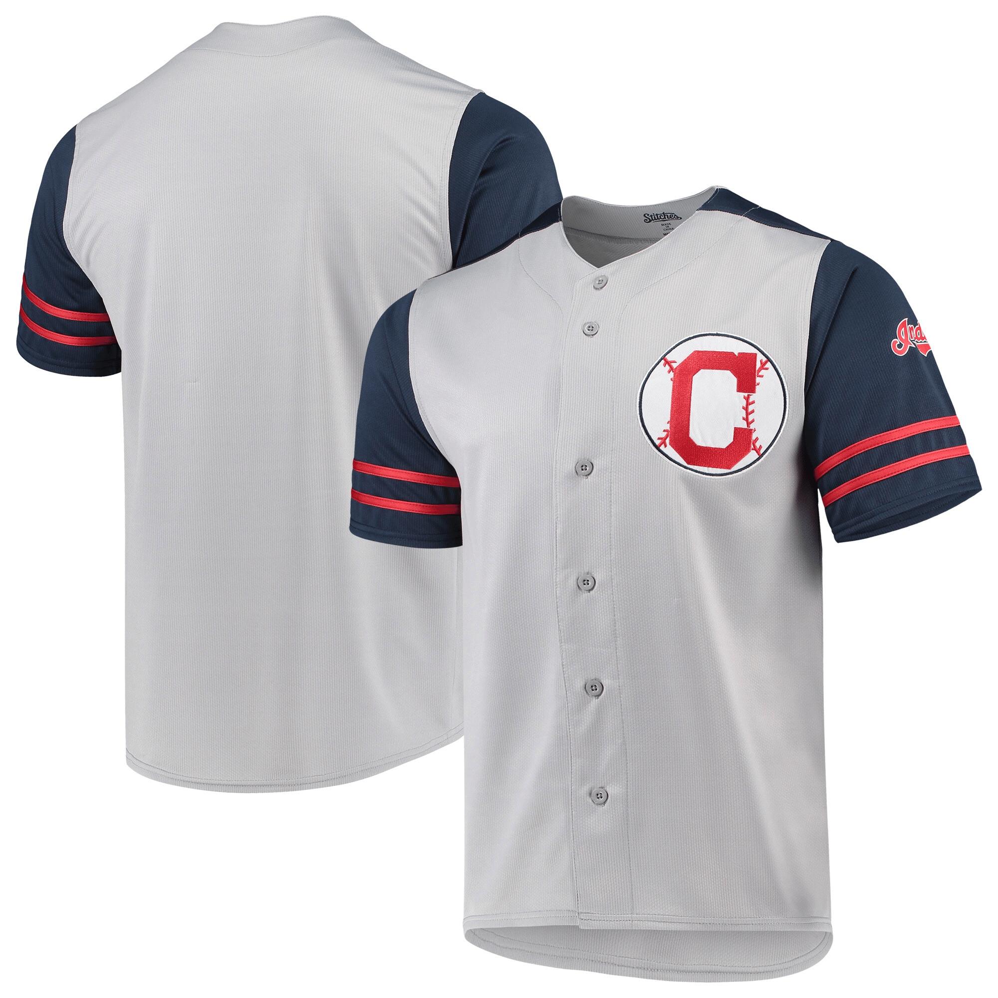 Cleveland Indians Stitches Button-Up Jersey – Gray/Navy Jersey