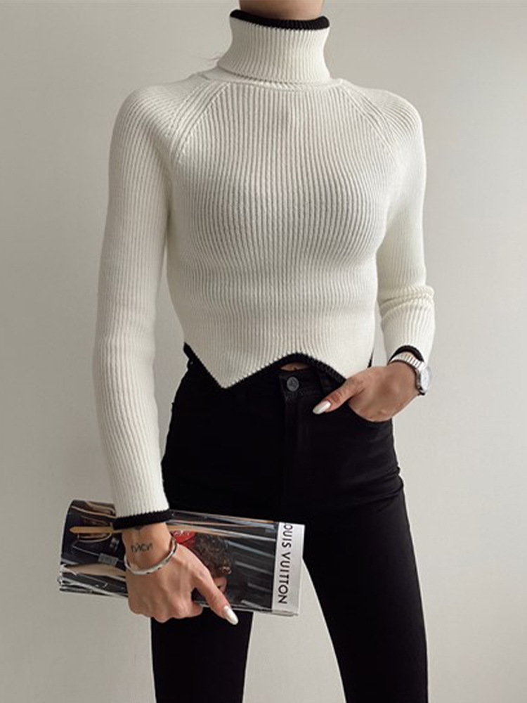 Cryptographic Winter Knitted Turtleneck Sweaters for Women Pullovers Long Sleeve Cropped Sweater Tops Slim Fit Christmas Clothes alx