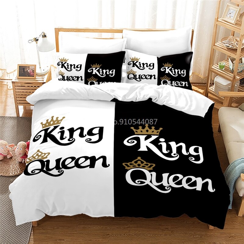 Design White Black Queen King Couples Printed Bedding Set Lovers Pattern Duvet Cover Bed Linen Pillowcase