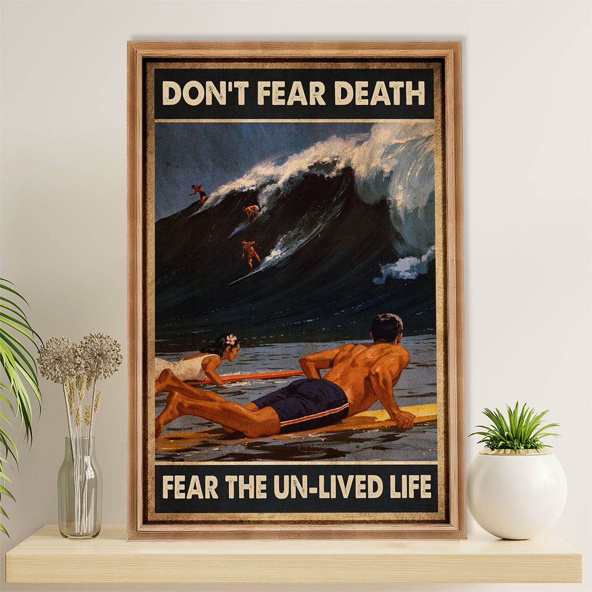 Water Surfing Canvas Wall Art Prints | Don’T Fear Death | Home Décor Gift For Beach Surfer