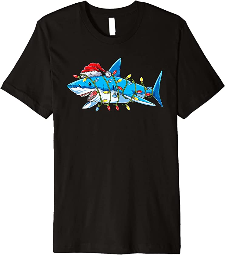 Shark Santa Hat Christmas With Lights Ornament Pajamas Boys Premium T-Shirt