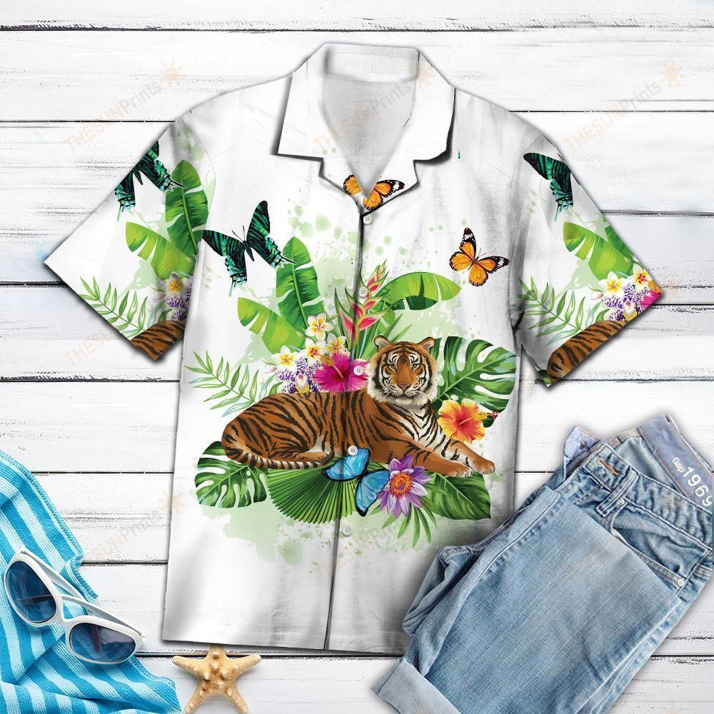 Tiger Butterfly Tropical Hawaiian Shirt Ha7458