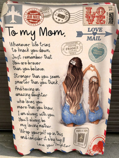 To My Mom Love Mail You Are Brave Strong Smart, Gift From Daughter Fleece Blanket Home Decor Bedding Couch Sofa Soft And Comfy Cozy