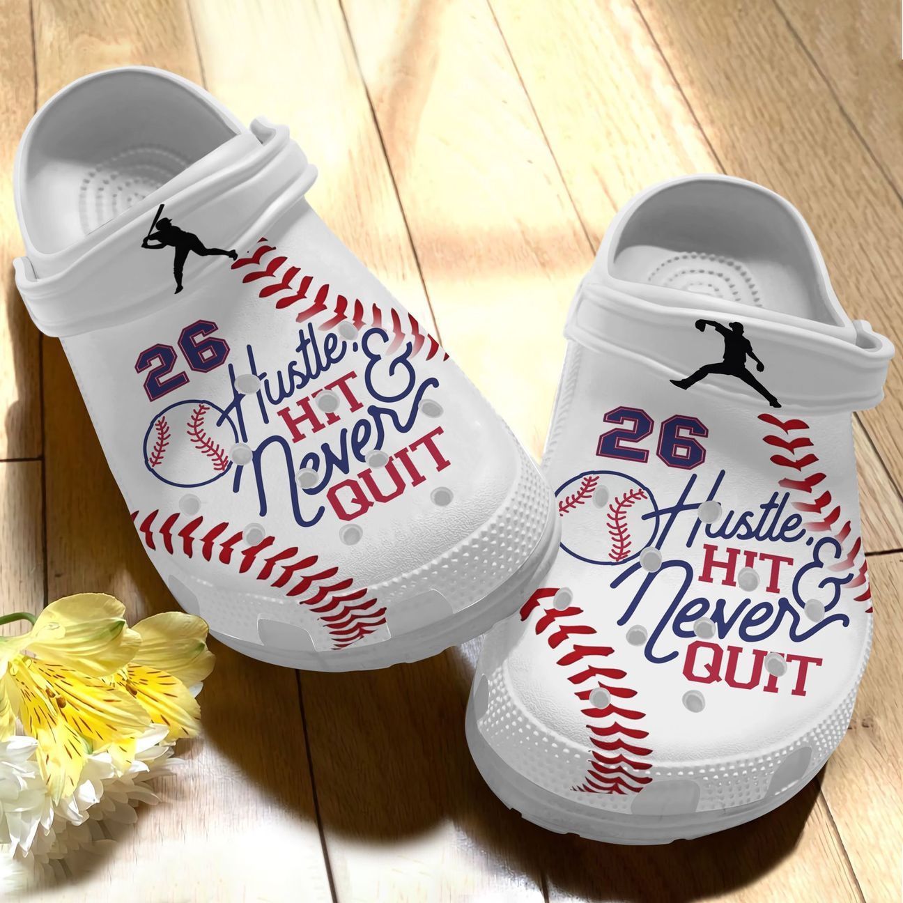 Baseball Personalize Clog, Custom Name, Text, Fashion Style For Women, Men, Kid, Print 3D Hustle Hit Never Quit