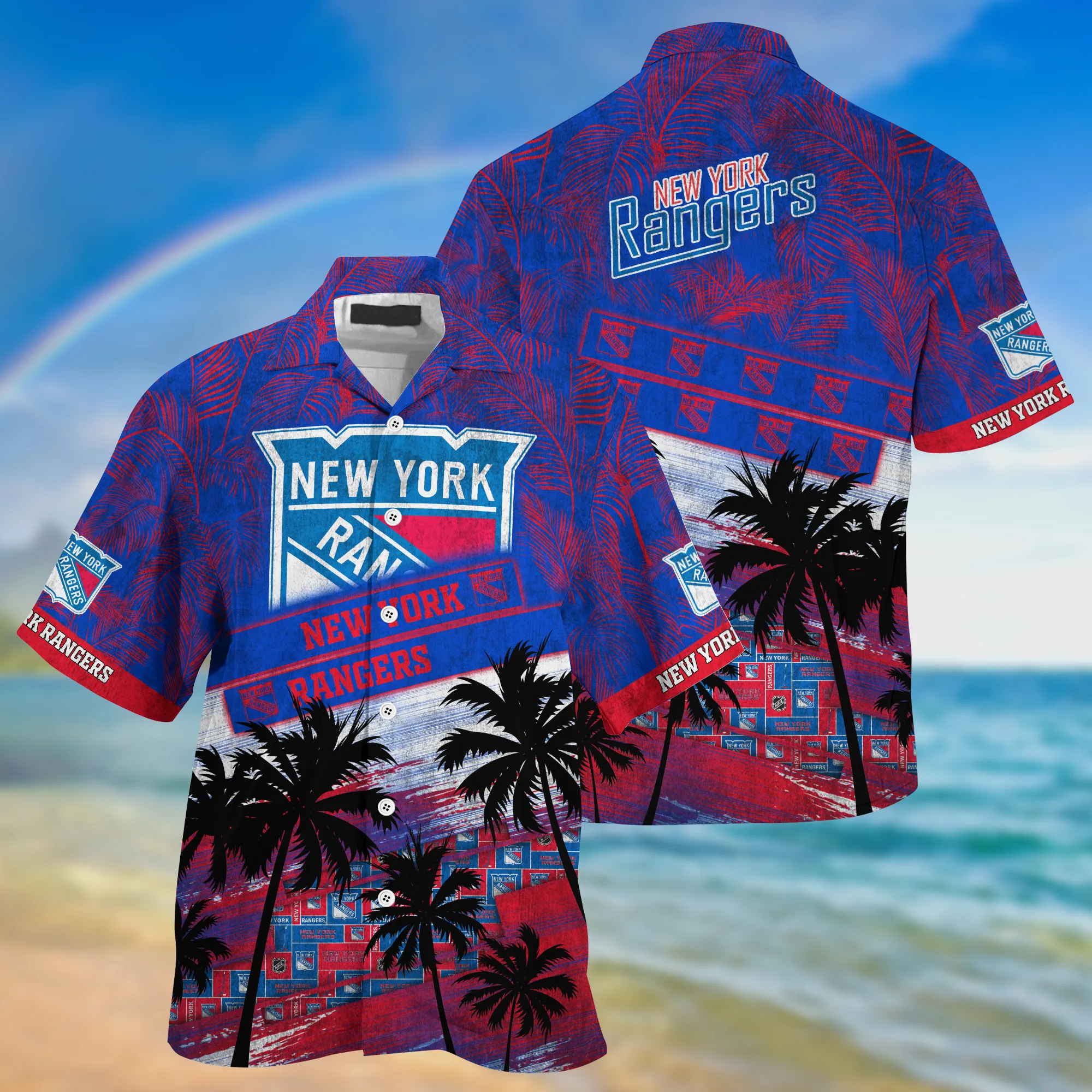 New York Rangers Nhl Palm Tree Pattern Hawaii Shirt For Sports Fans Unisex Sport Hawaii Shirt