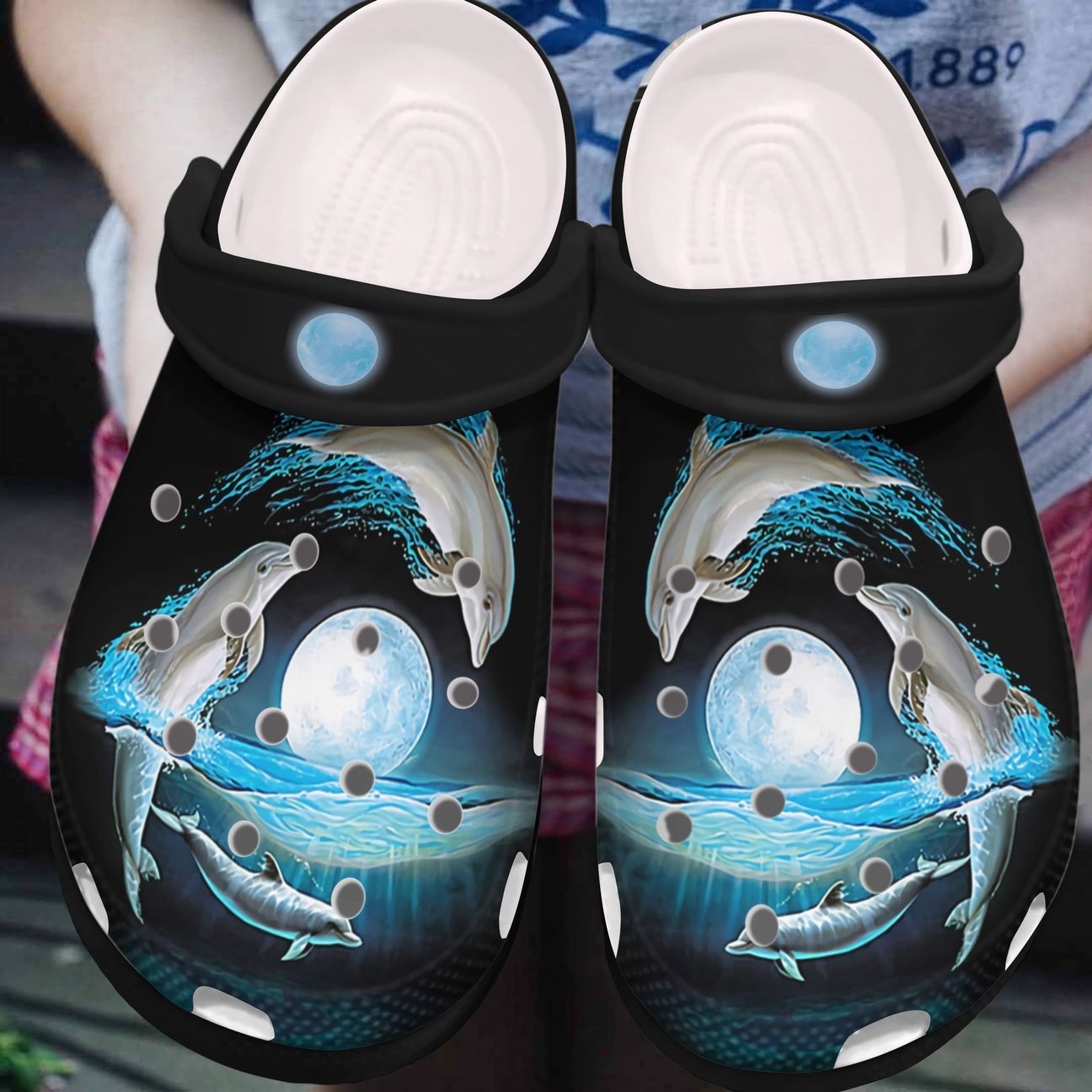 Dolphin Personalized Clog, Custom Name, Text, Color, Number Fashion Style For Women, Men, Kid, Print 3D Moonlight Dolphins