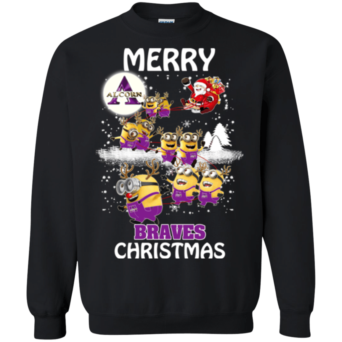 Stupendous Alcorn State Braves Minion Ugly Christmas Sweaters Santa Claus With Sleigh Hoodies Sweatshirts