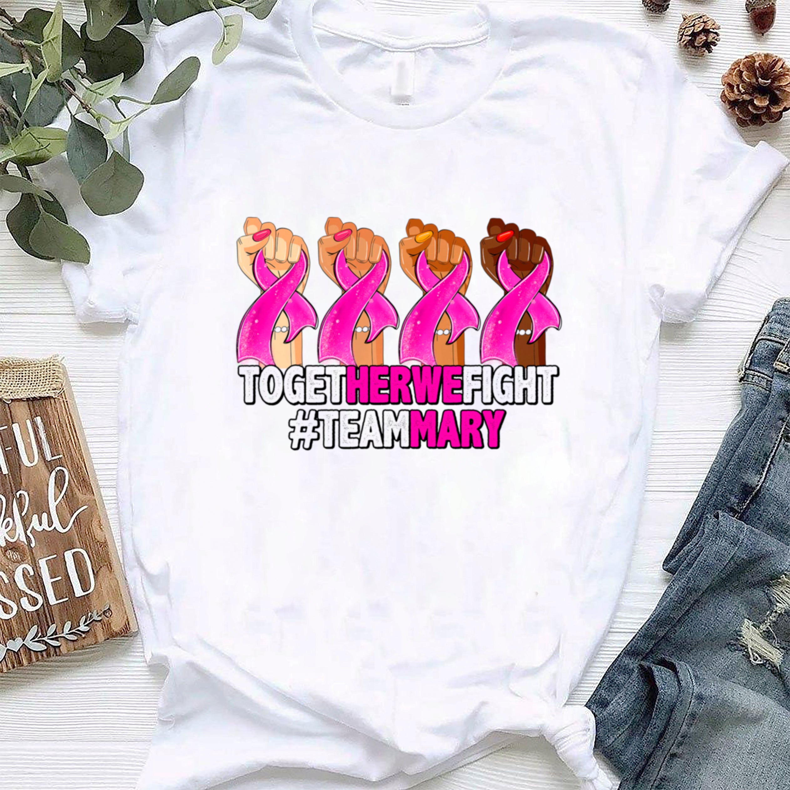 Personalized Breast Cancer Awareness T-Shirt Gifts For Girls Women Together We Fighter Custom Hashtag Motivational Shirt