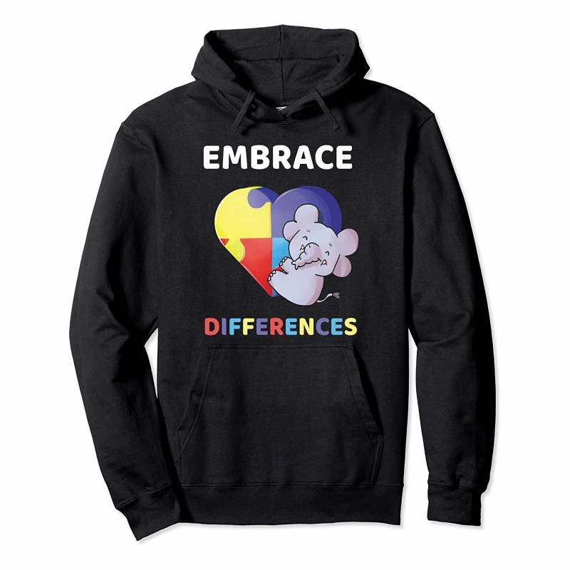 Embrace Differences Autism Awareness Elephant Cute Gift Pullover Hoodie