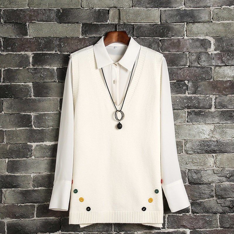 Sweater Vest Women Button Popular 3XL Side-slit Leisure Knitted Students All-match Knitted New Sweaters Korean Style Ulzzang alx