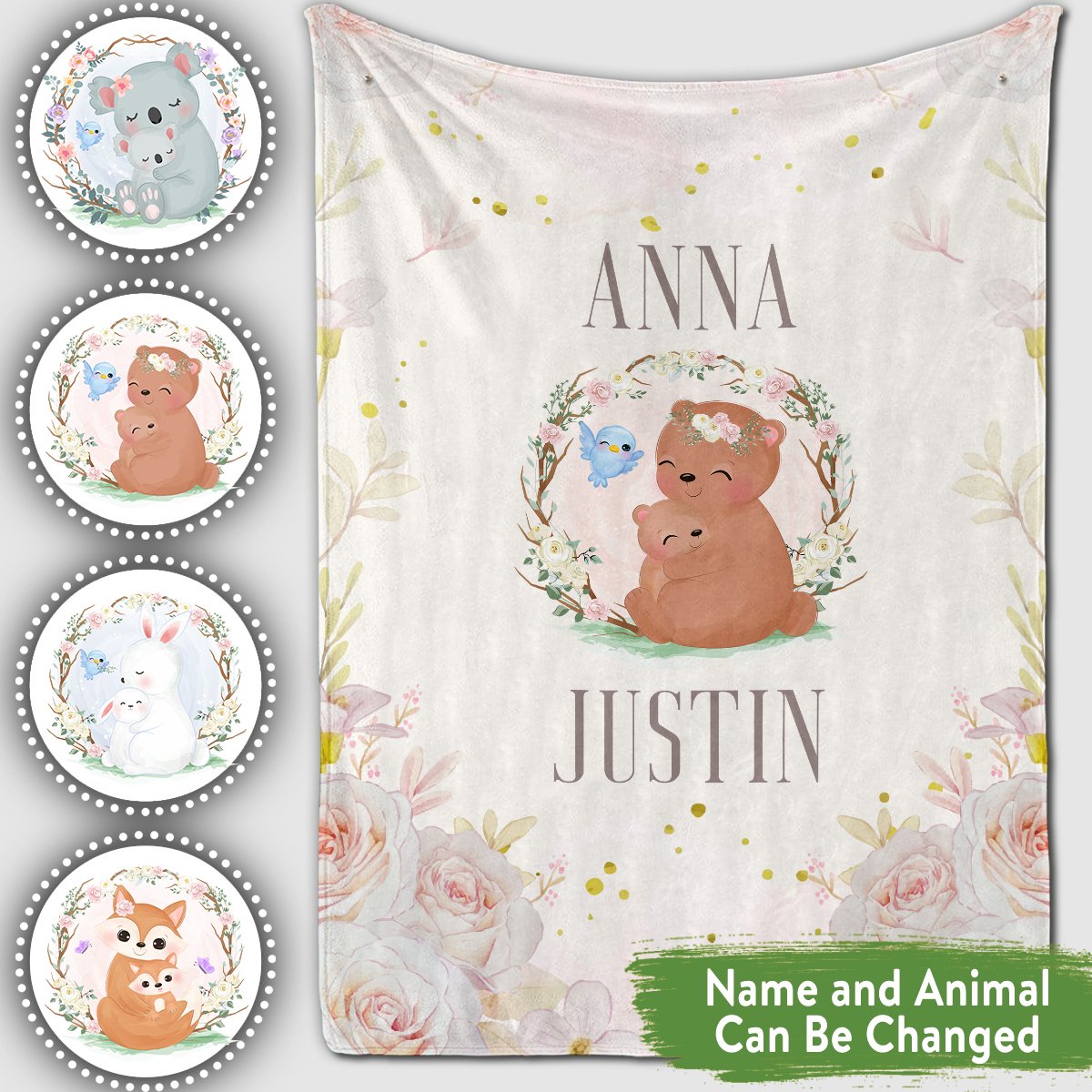 Personalized Baby Blankets Personalized Baby Blanket With Name, Bunny, Fox, Bear, Koala Baby Blanket Floral Color For Boy And Girl Baby