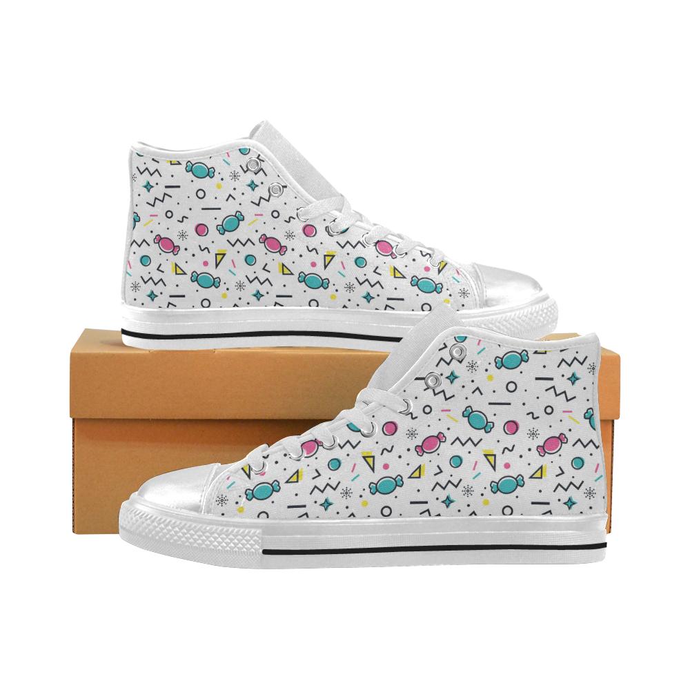 Candy design pattern Women’s High Top Shoes White