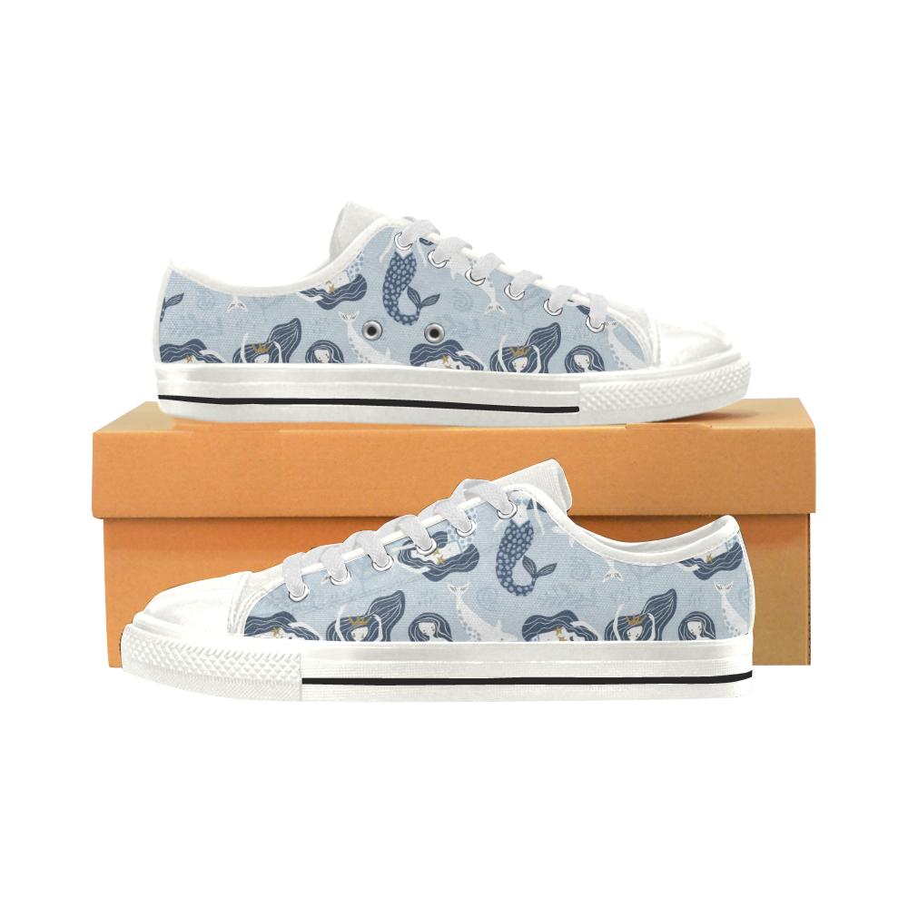 Mermaid Dolphin Pattern Women’s Low Top Shoes White