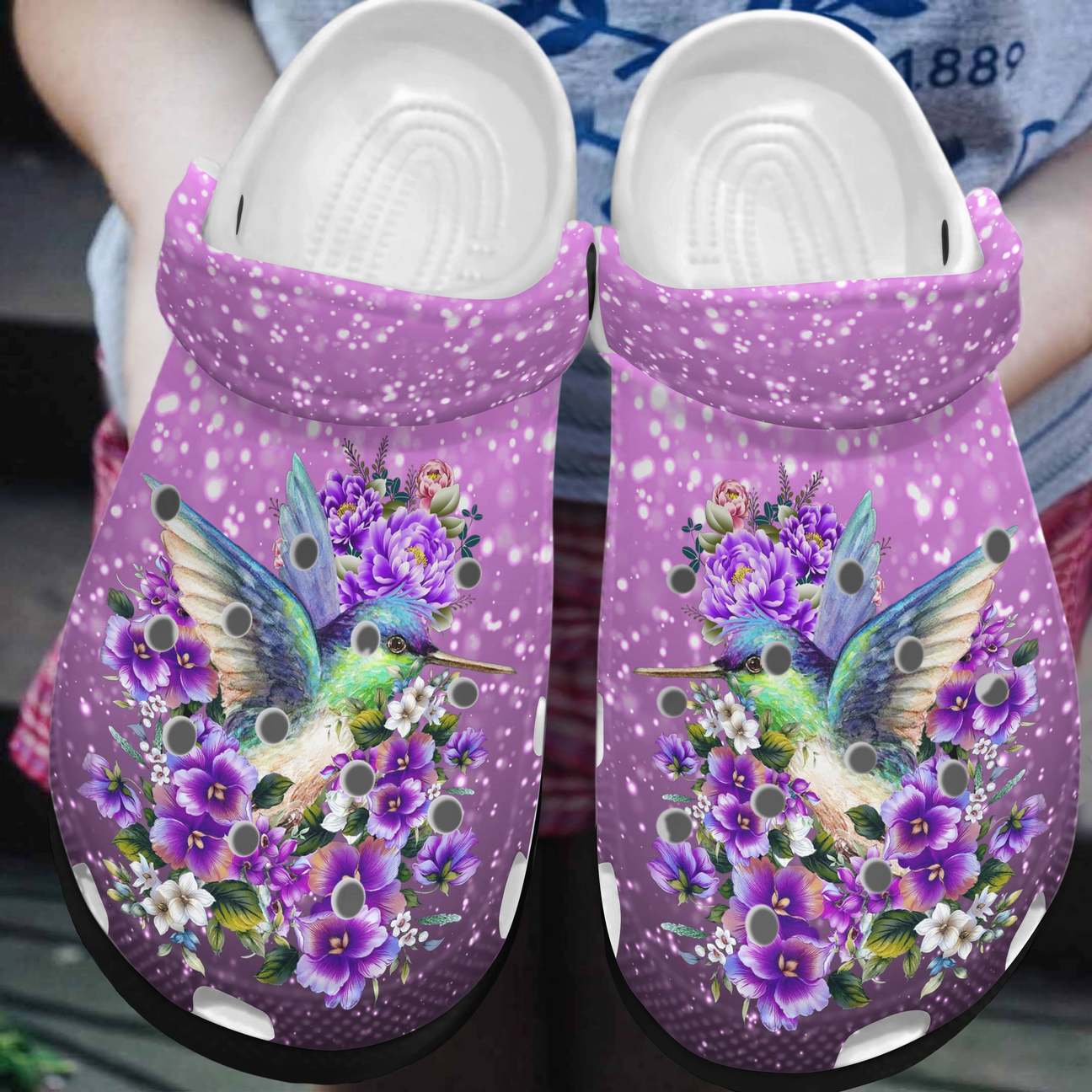 Humming Bird Personalized Clog, Custom Name, Text, Color, Number Fashion Style For Women, Men, Kid, Print 3D Humming Bird In Purple