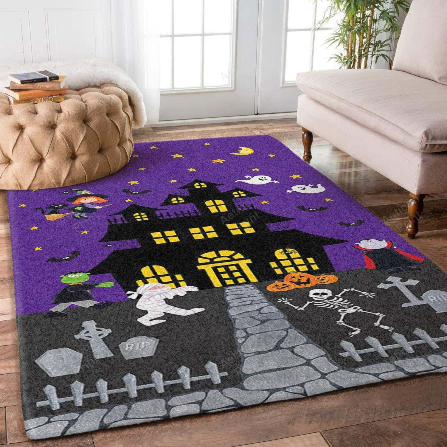 Halloween Zoombie Skeleton Witch Cute Area Rug Carpet Vintage Home Decor Gift Idea Carpet