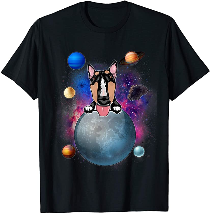 Bull Terrier On The Moon Galaxy Funny Puppy Spcae Dog Lover T-Shirt