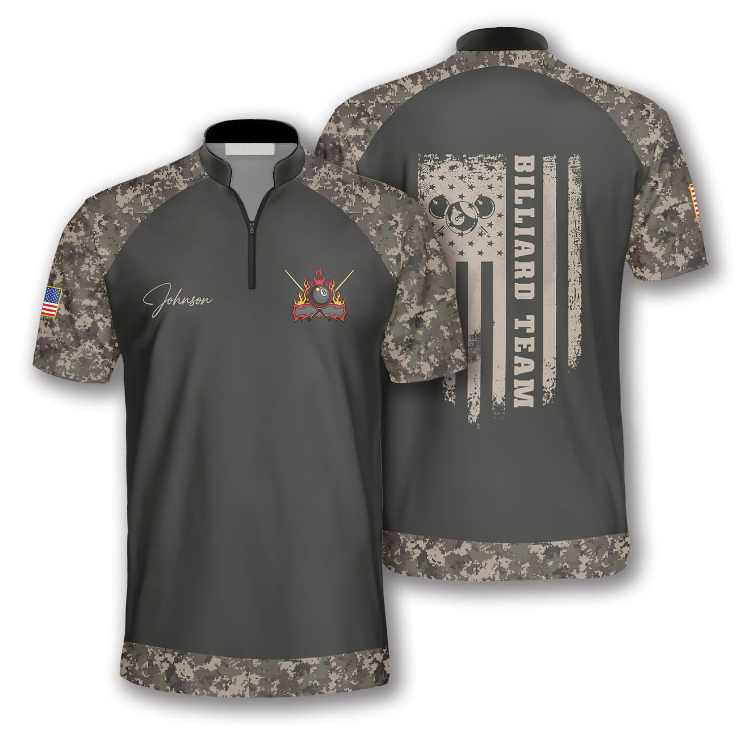 Retro Camouflage Flag Custom Billiard Jerseys For Men, Uniform For Team Billiard, Flag Shirt