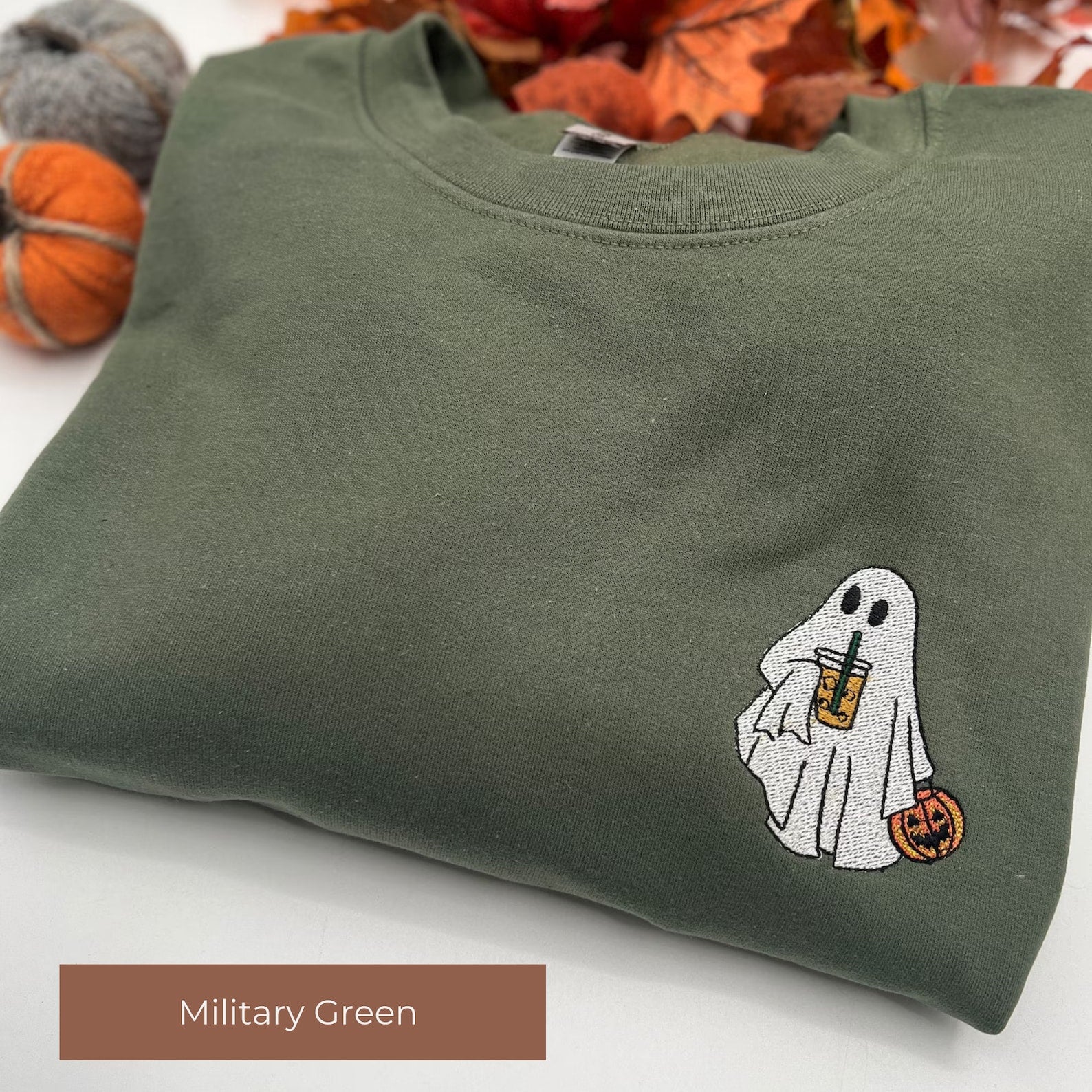 Iced Coffee Halloween Crew Embroidery Sweatshirt 2D Crewneck Sweatshirt All Over Print Sweatshirt For Women Sweatshirt For Men Sws2437