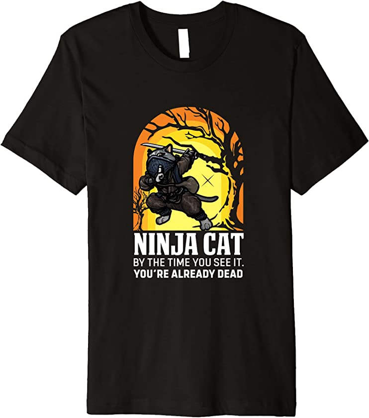 Vintage Ninja Cat Feline Kitty Cat Lover Kitten Cat Premium T-Shirt