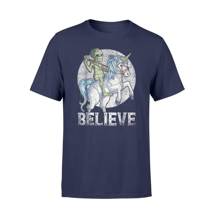 Alien Riding Unicorn Believe Ufo Boys Kids Men Gift T Shirt