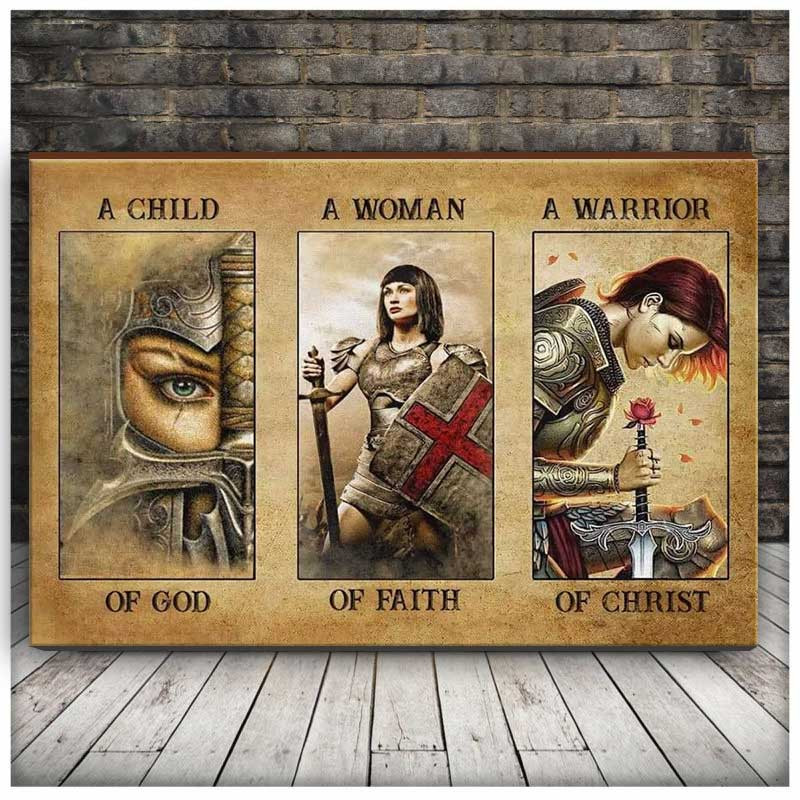 Woman Of Faith, Warrior Of Christ, Women Christian Gifts Home Decor, Christian Wall Art, Woman Canvas Prints