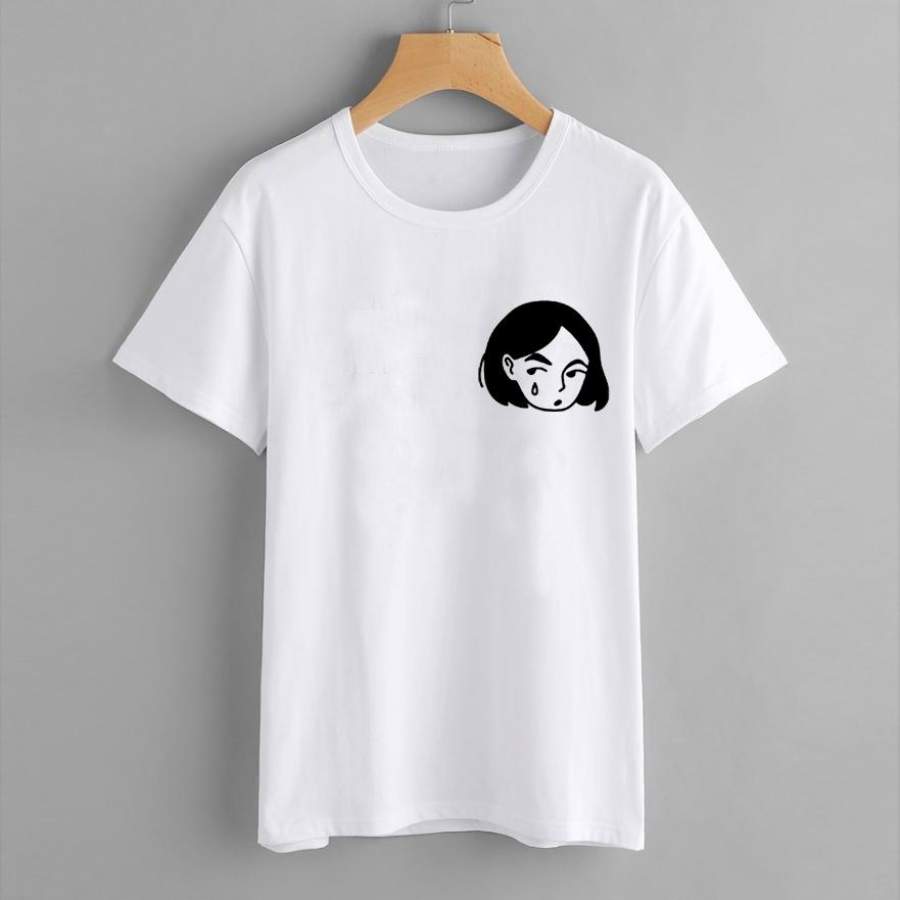 Sad Girl T-Shirt Aesthetic Clothing Women Streetwear Tumblr T Shirt Cute Graphic Tee Shirt Grunge Women Clothes 2019