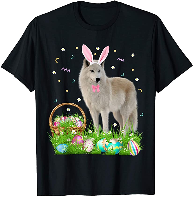 Cute Wolf Easter Day Bunny Eggs Easter Costume Womens T-Shirt