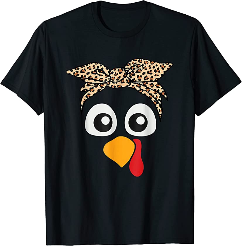 Turkey Face Leopard Headband Womens Thanksgiving Pilgrim T-Shirt