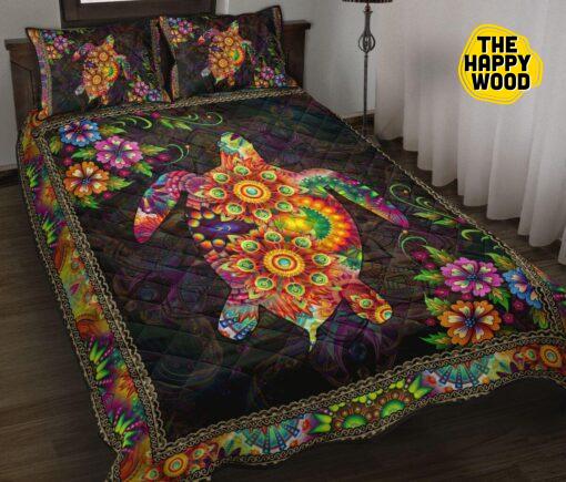 Turtle Flower Mandala Colorful Style Quilt Bed Set And Pillow Covers