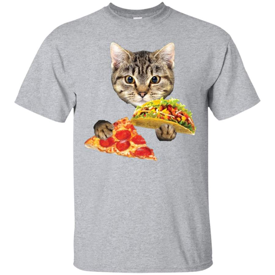 AGR Cat Eating Taco and Pizza Shirt Funny Kitty by Zany Brainy