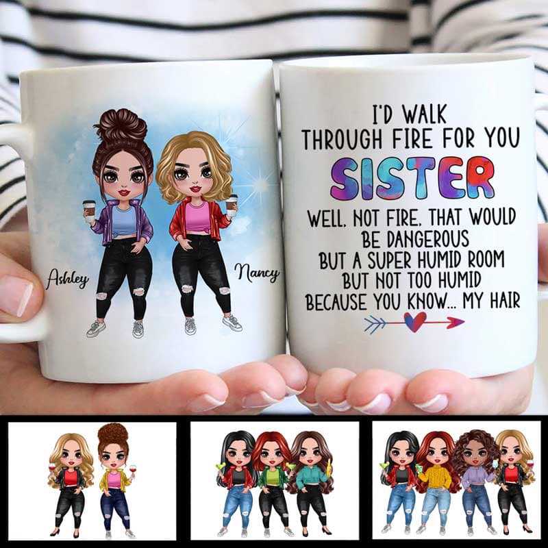 Colorful Standing Doll Besties Sisters Siblings Personalized Mug