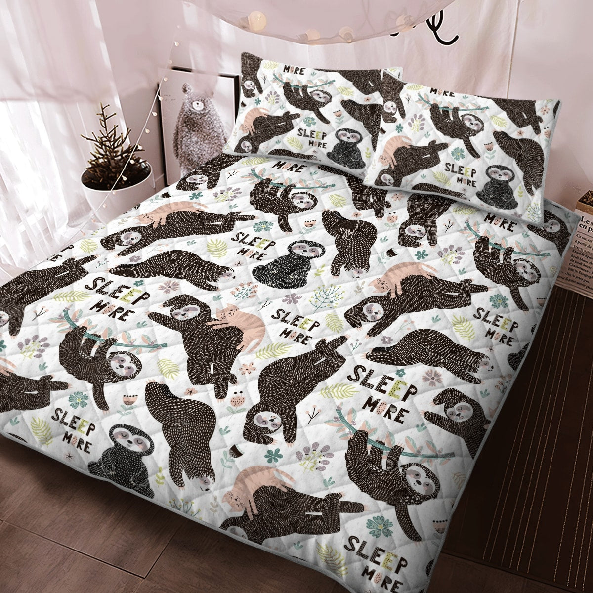 Sloth Quilt Bedding Set – Love Sloth Quilt Bedding Set Pattern – Sloth Christmas Blanket – Quilt Bedding Set