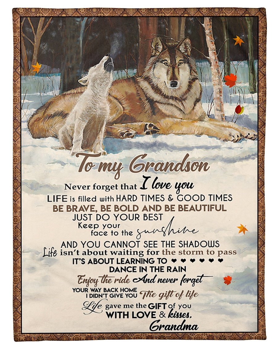 Wolf To My Grandson Life Gave Me The Gift Of You With Love And Kisses Fleece Blanket Gift From Grandma Home Decor Bedding Couch Sofa Soft And Comfy Cozy