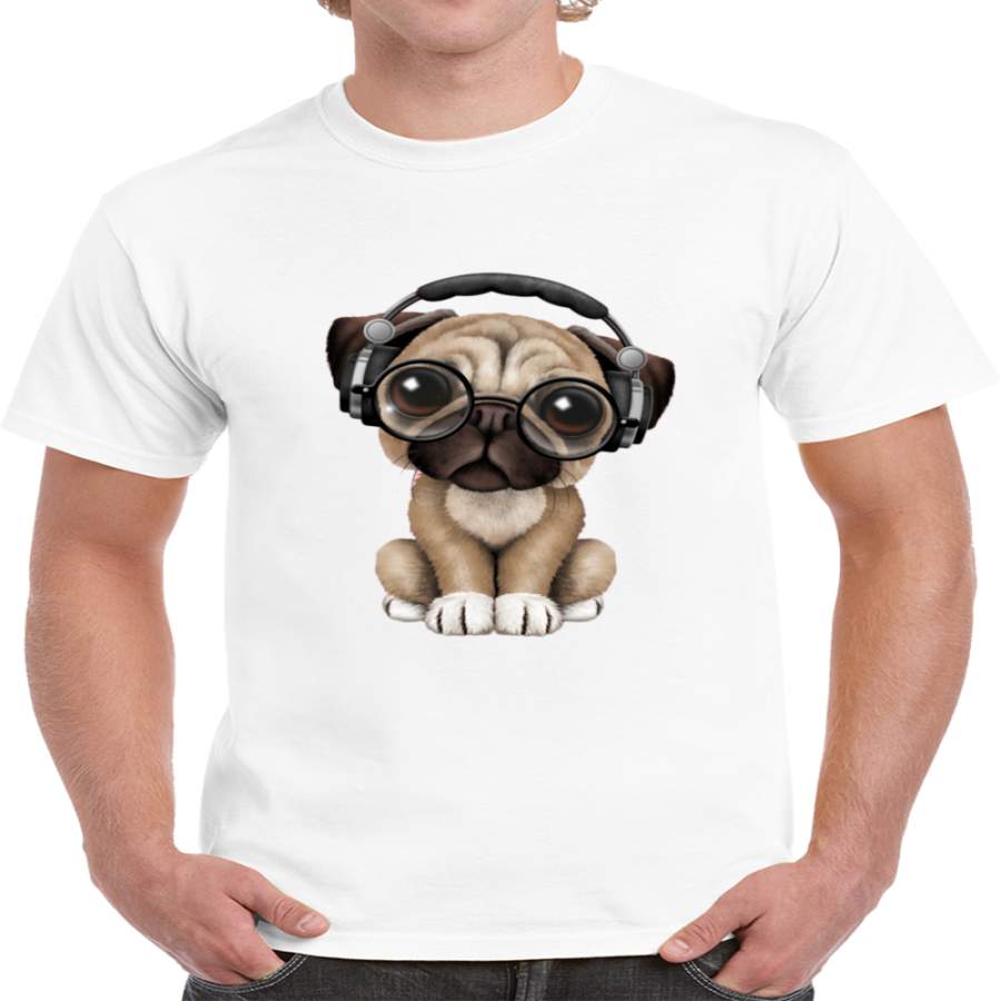 Cute Pug Puppy Dj Wearing Headphones And Glasses T Shirt