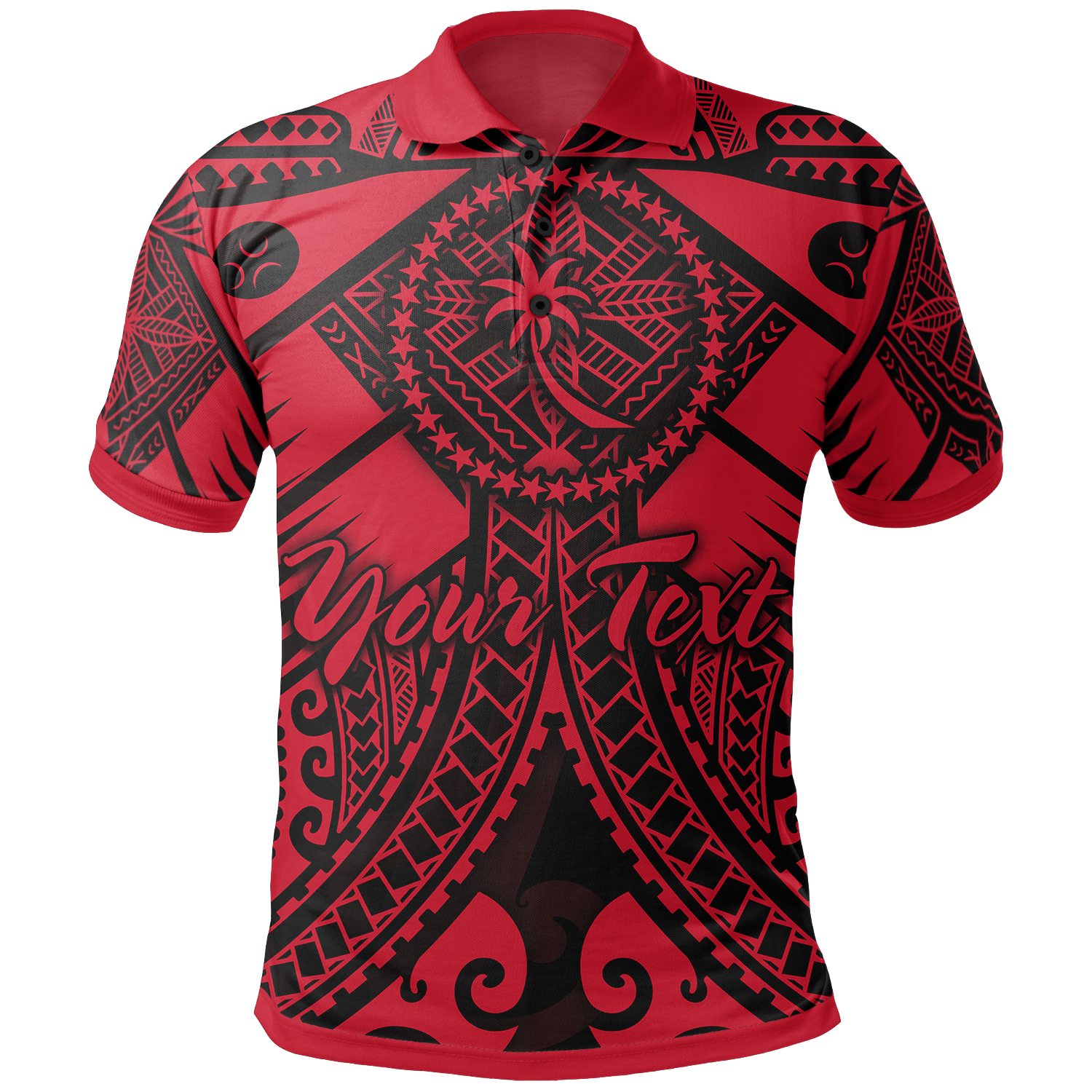 Chuuk Custom Personalised Polo Shirts  – Red Seal with Polynesian Tattoo – BN18