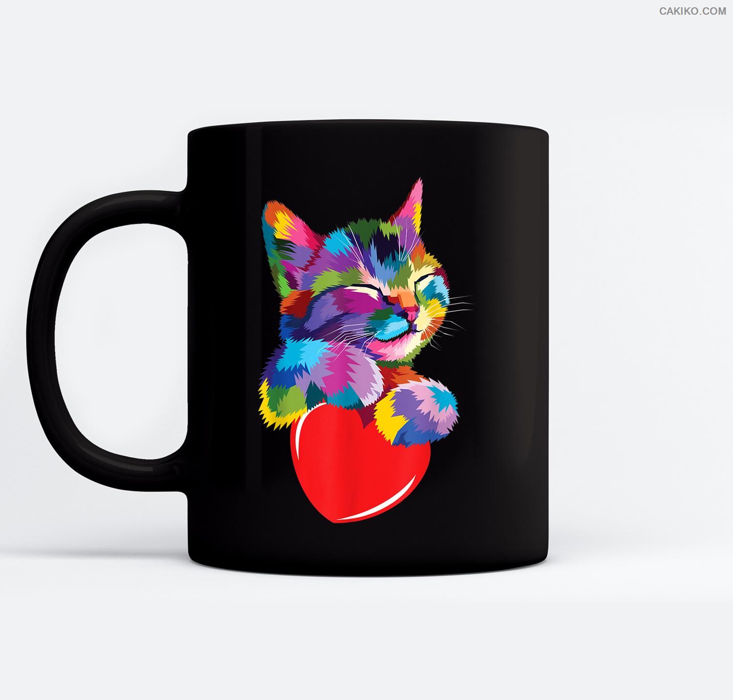 Cute Cat Gift For Kitten Lovers Colorful Art Kitty Adoption Ceramic Coffee Black Mugs