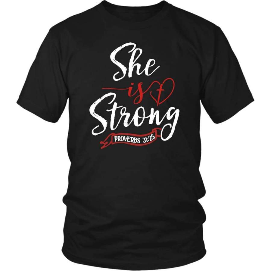 She is strong Proverbs 31:25 bible verse t-shirt | Christian t-shirts