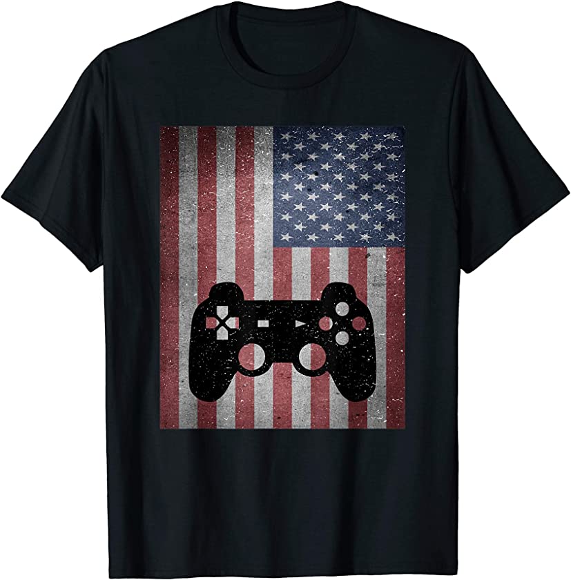 4th Of July Gamer Vintage American Flag Video Game Gift Boys T-Shirt