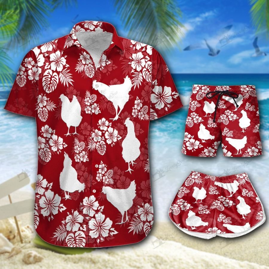 Chickens And Hibicus Flowers Hawaiian Shirt Shorts Ha95504