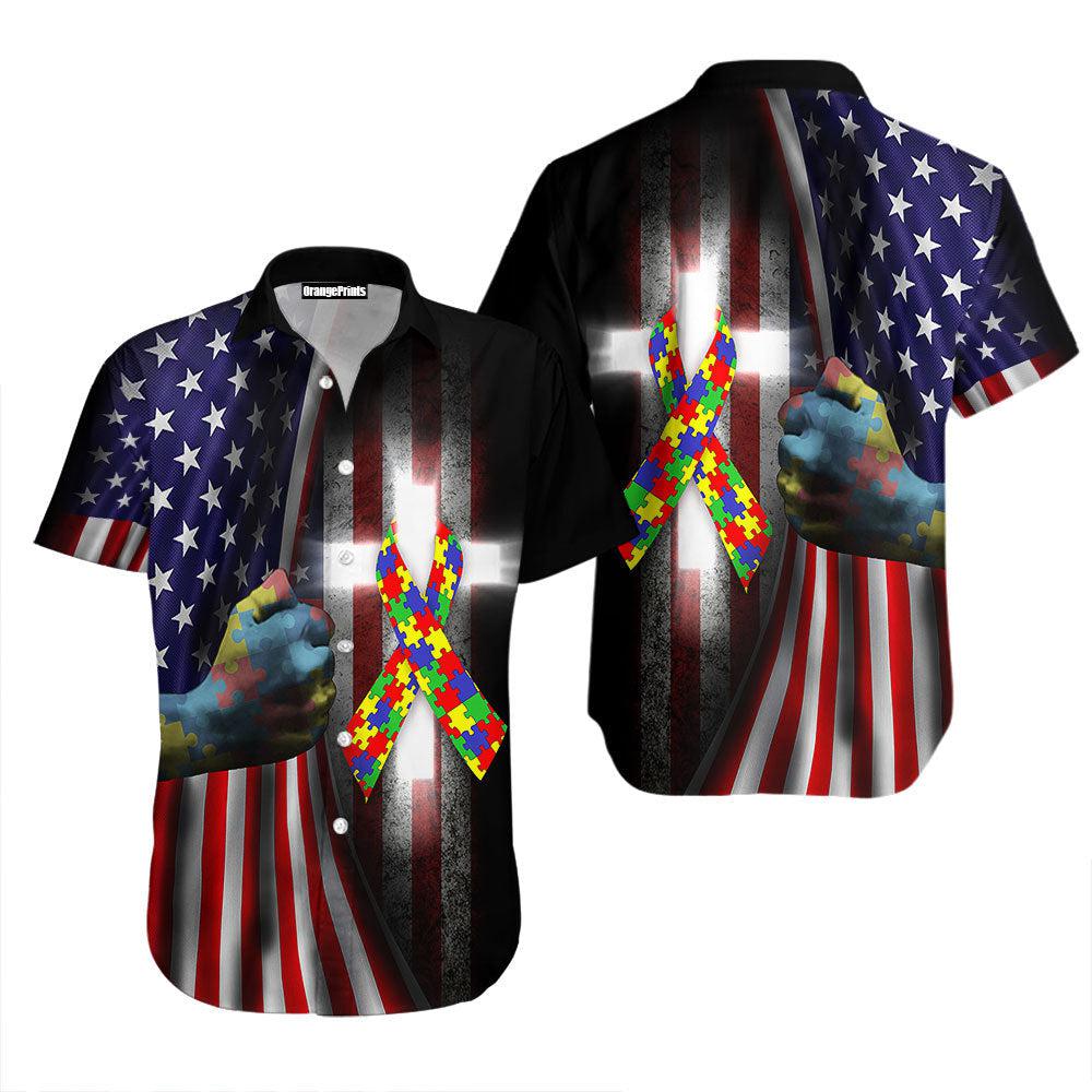 Autism Cross American Flag Aloha Hawaii Shirts For Men Women Ha42774