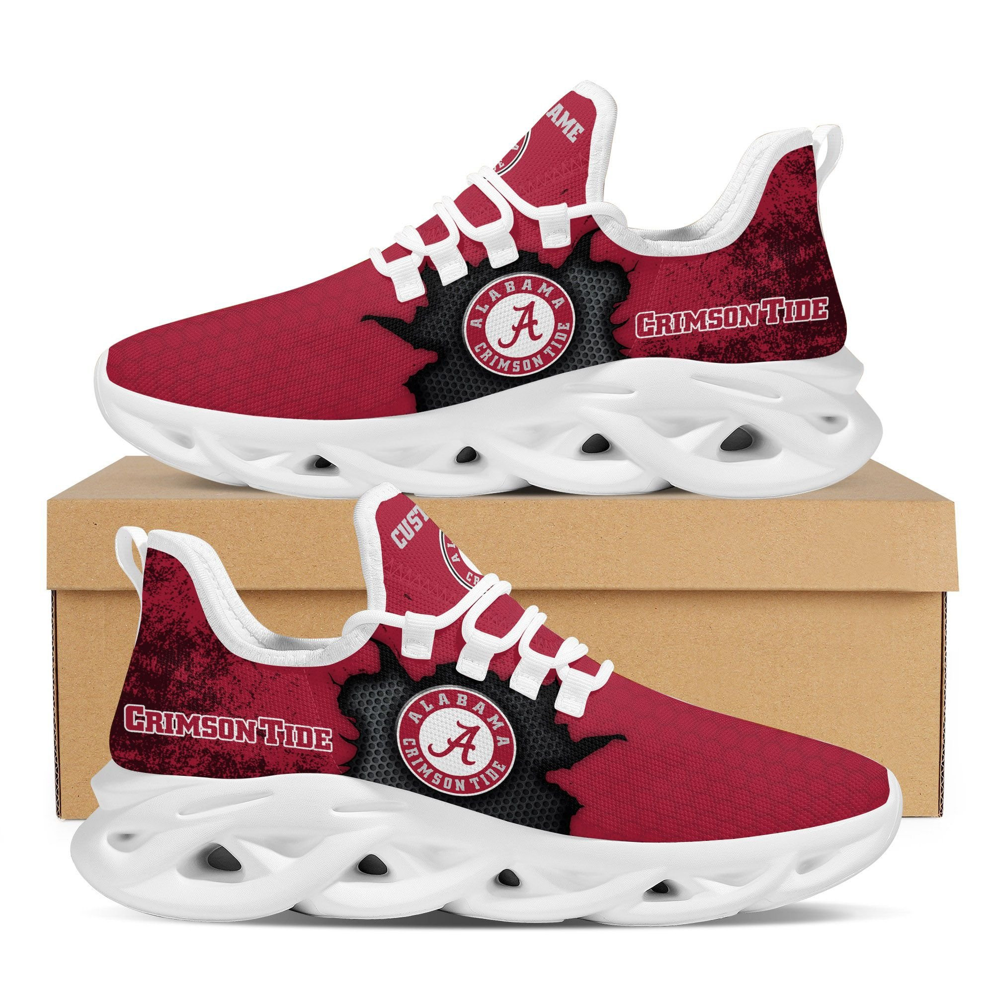 Alabama Crimson Tide Cracked Design Trending Max Soul Clunky Sneaker Shoes Custom Name Personalized For Mens Womens Fans