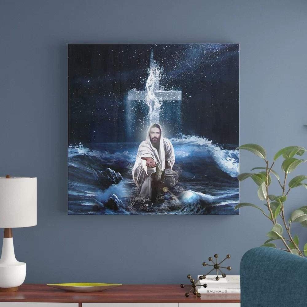 & Canvas | Jesus Reaching Hand – Jesus Give Me Your Hand – Water Ocean Canvas, Jesus Canvas, Wall Dcor, Jesus Decor, Home Decor