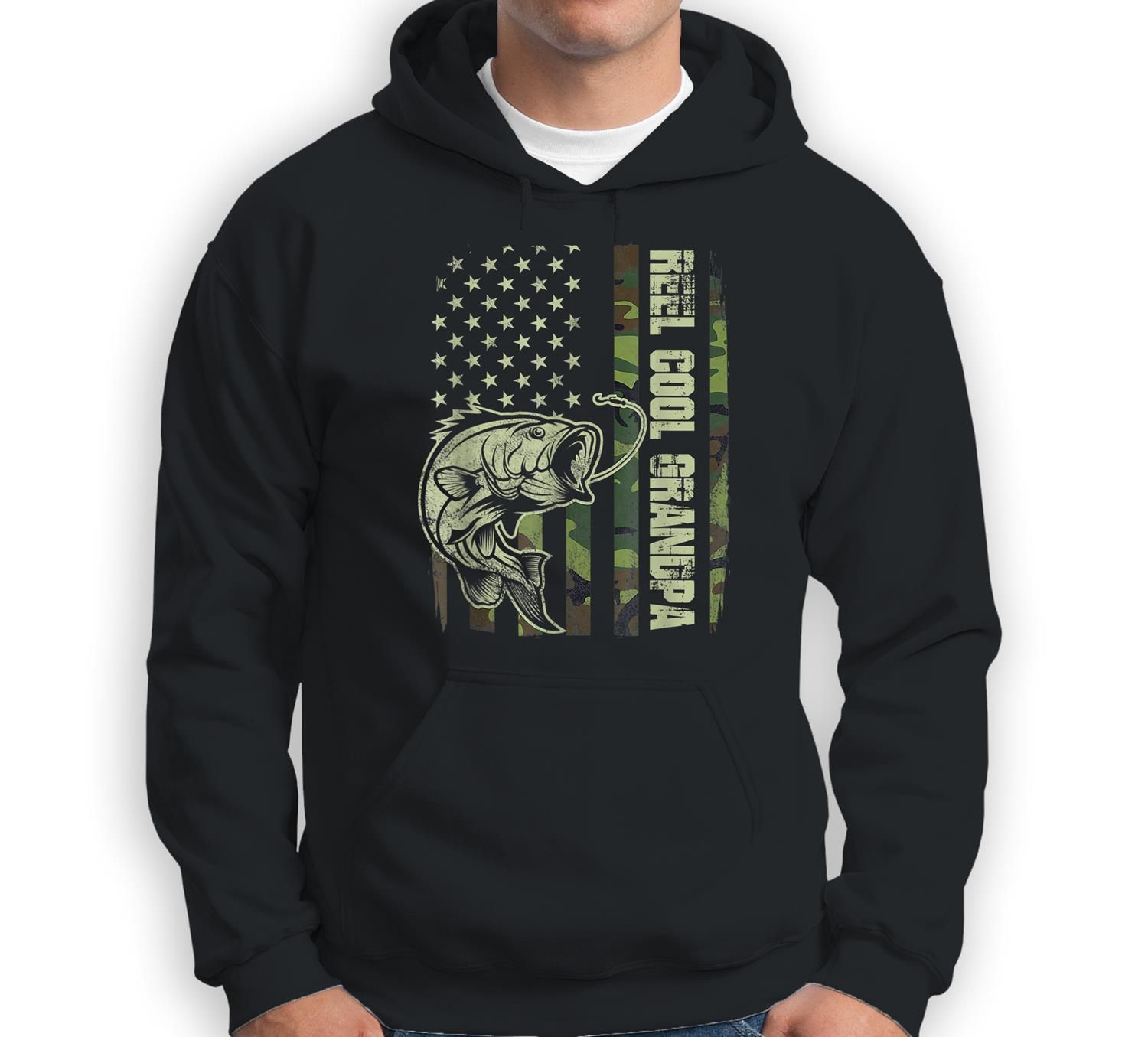 Mens Reel Cool Grandpa Camouflage American Flag Father’S Day Sweatshirt & Hoodie
