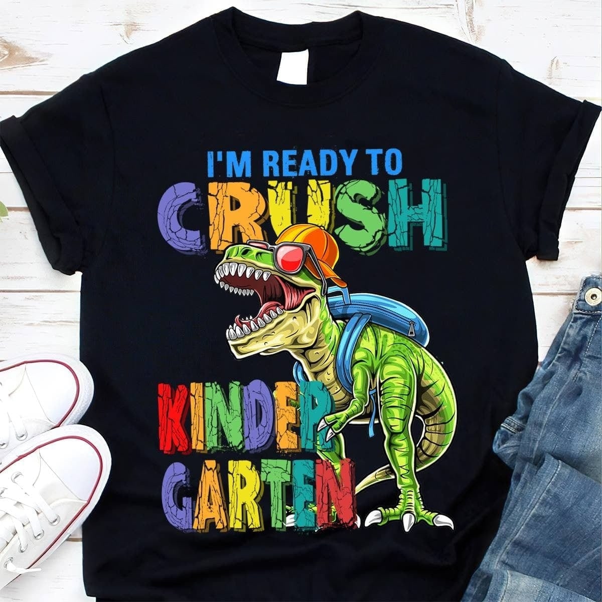 Personalized T-Shirt For Kids I’M Ready To Crush Kindergarten Dinosaur Printed Custom Grade Level Back To School Outfit