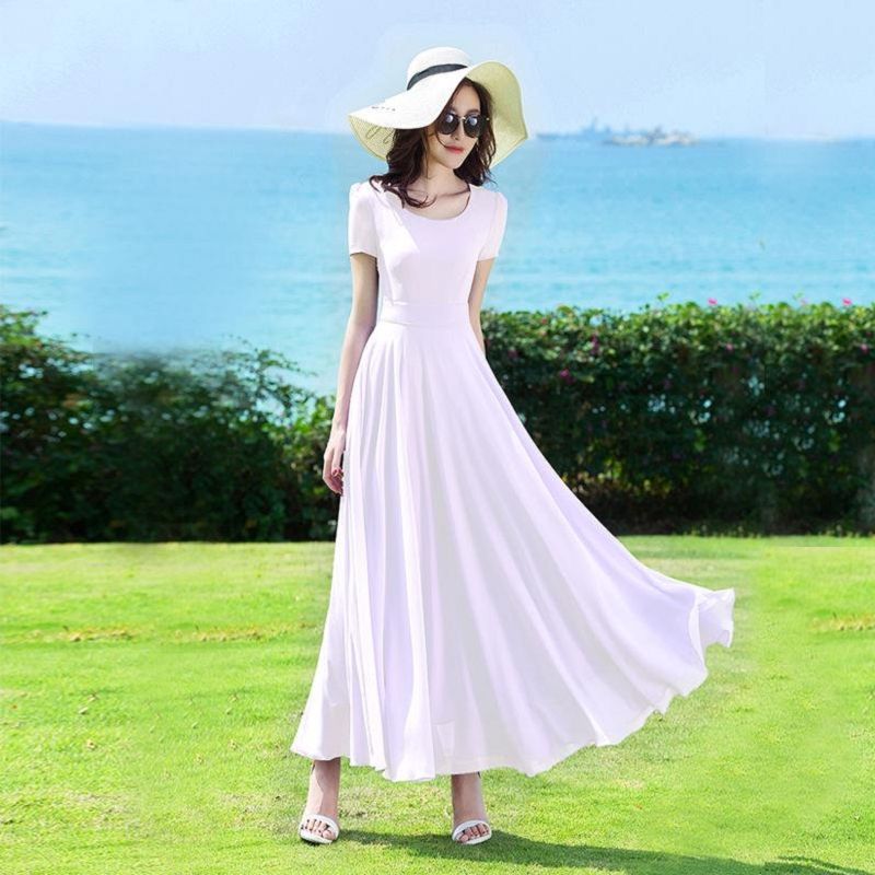 Summer Dress Women 2020 New Style Chiffon Slim-Fit Beach Expandable Exta-Long Woman Dress Vestido De Mujer Femme Robe alx