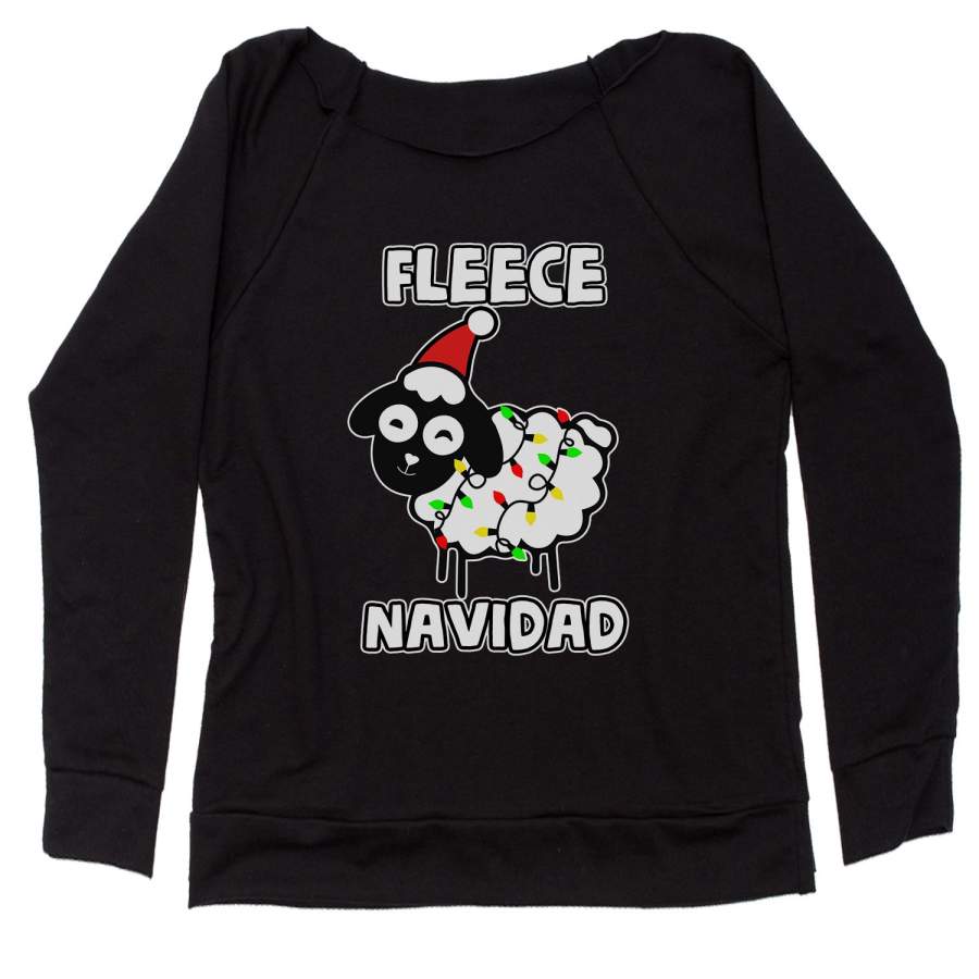 Sheep Fleece Navidad Ugly Christmas Slouchy Off Shoulder Oversized Sweatshirt