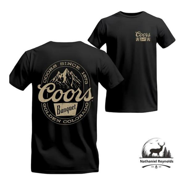 Coors Golden Colorado Banquet T-Shirt, Retro Mountain Logo Graphic Tee, Cotton Beer Shirt for Casual Country and Outdoor Vibes, Menswear, Trend