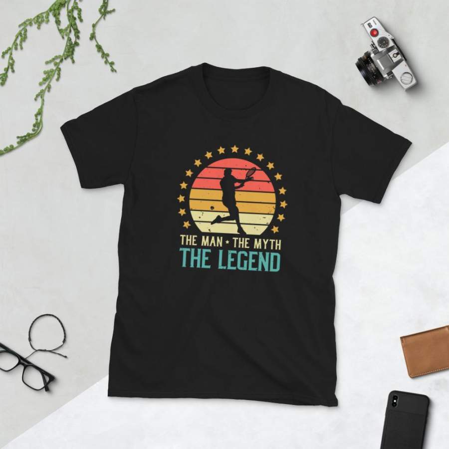 The Man The Myth The Tennis Legend T-Shirt For Men Tennis Dad Father’s Day Gift Vintage Tennis Lover Player Shirt S-3XL Unisex T-Shirt