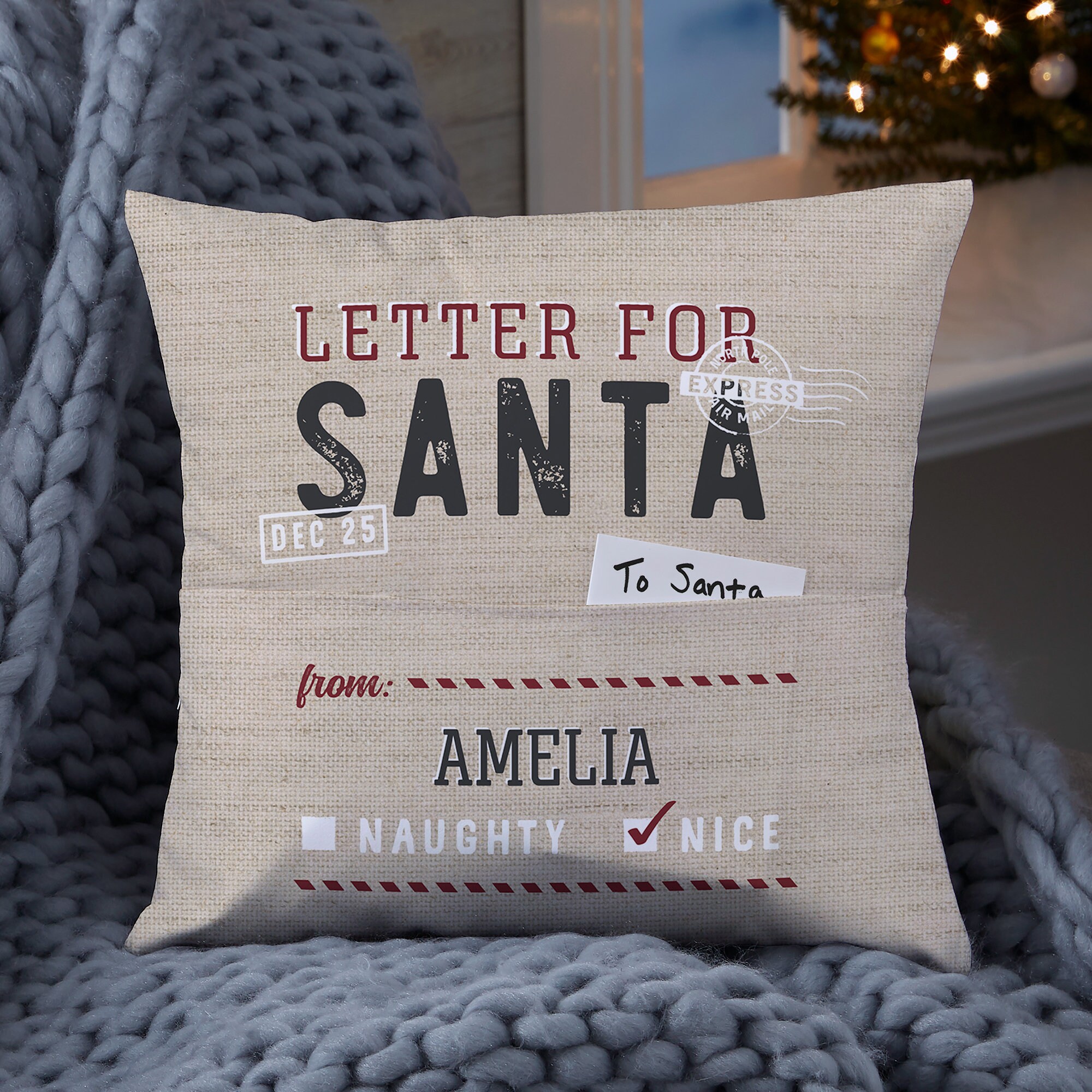 Letters For Santa Personalized 18" Pocket Pillow, Custom Gifts For Santa, Christmas Home Decor, Christmas Decor, Home Decor, Christmas Decor