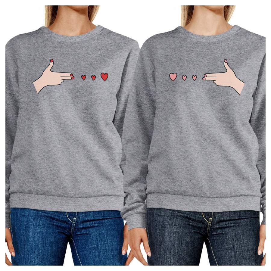 Gun Hands With Hearts BFF Matching Grey Sweatshirts